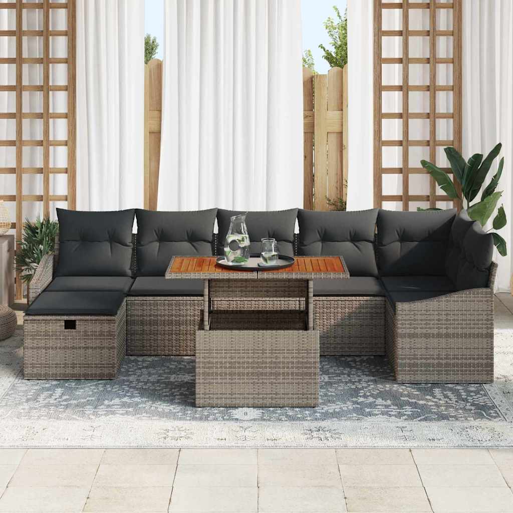 Conjunto de sofás de jardín 8 pcs Gris ratán sintético