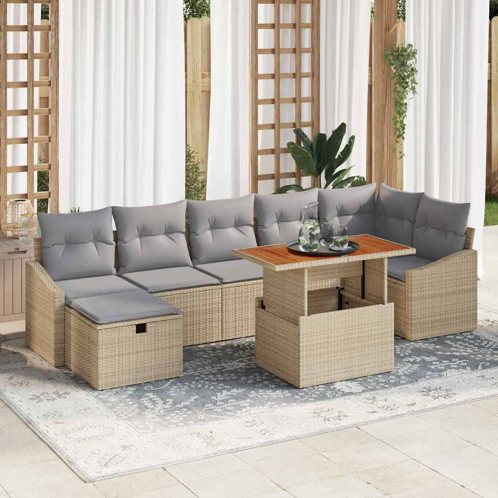 Conjunto de sofás de jardín 8 pcs Beige ratán sintético