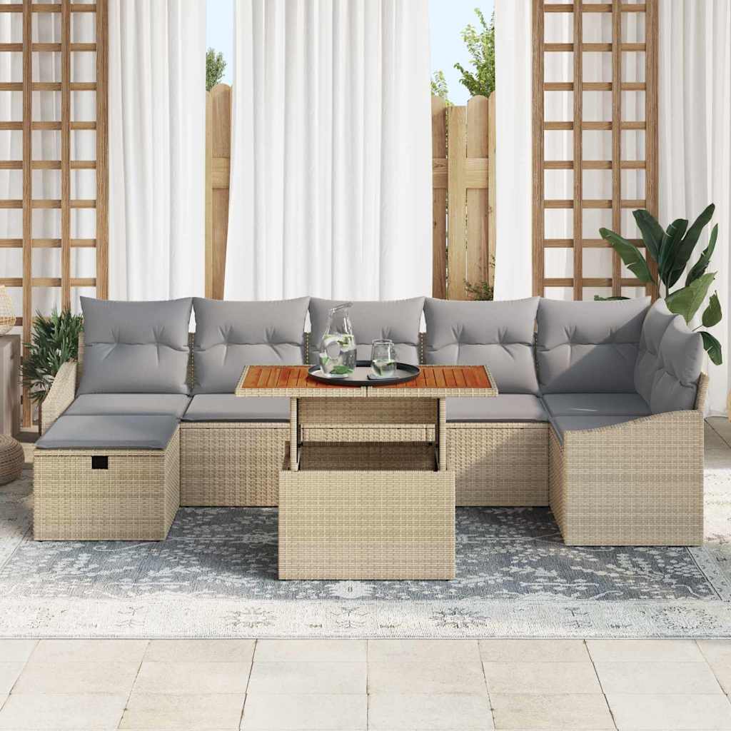 Conjunto de sofás de jardín 8 pcs Beige ratán sintético
