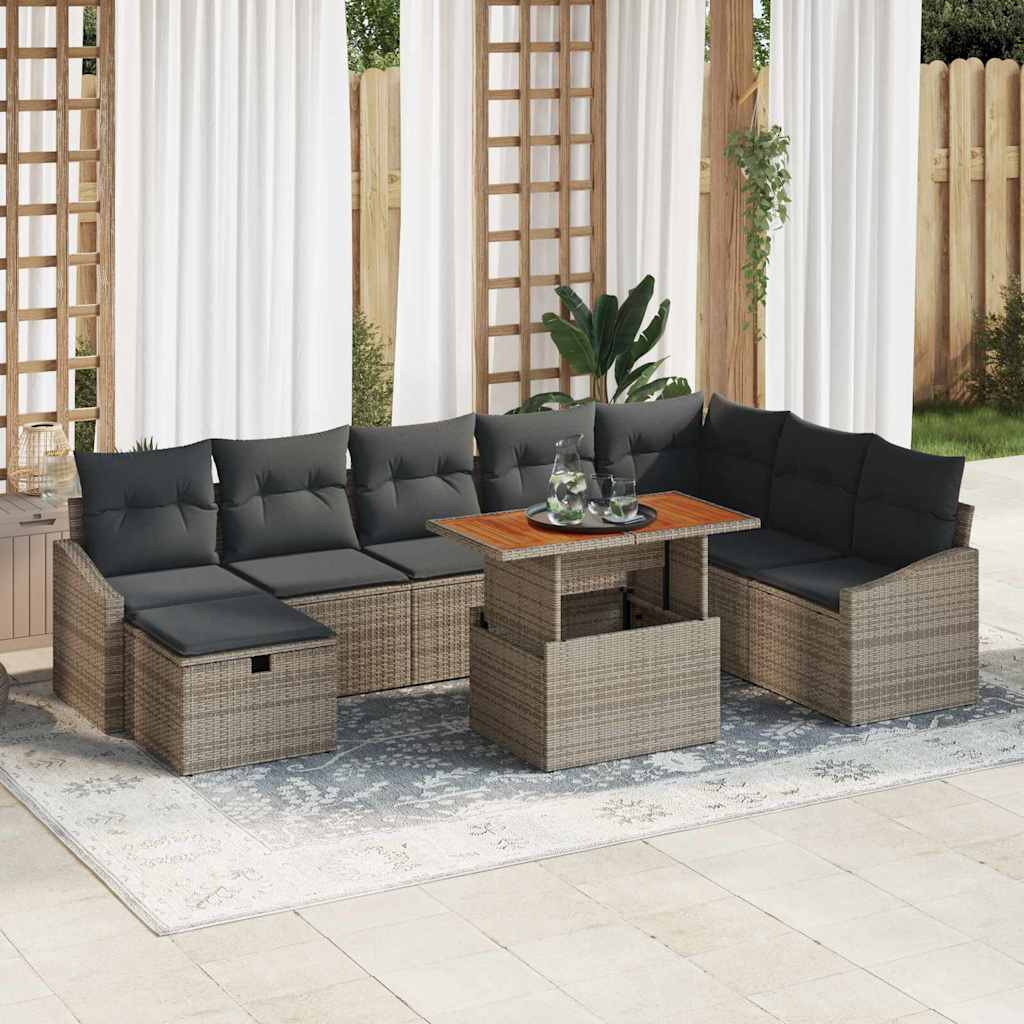 Conjunto de sofás de jardín 9 pcs Beige ratán sintético