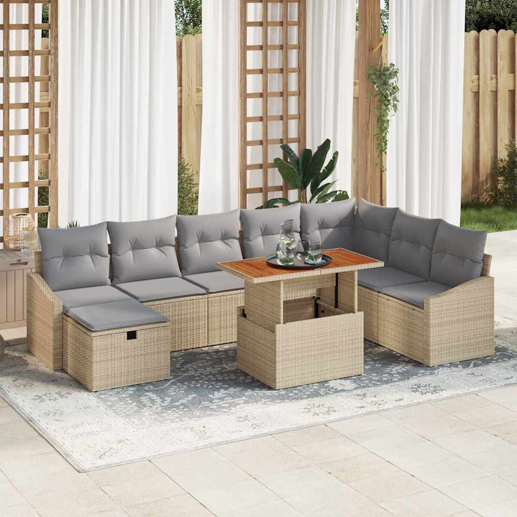 Conjunto de sofás de jardín 9 pcs Beige ratán sintético