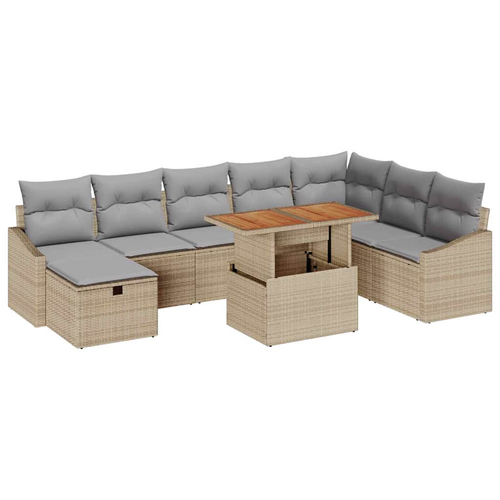 Conjunto de sofás de jardín 9 pcs Beige ratán sintético