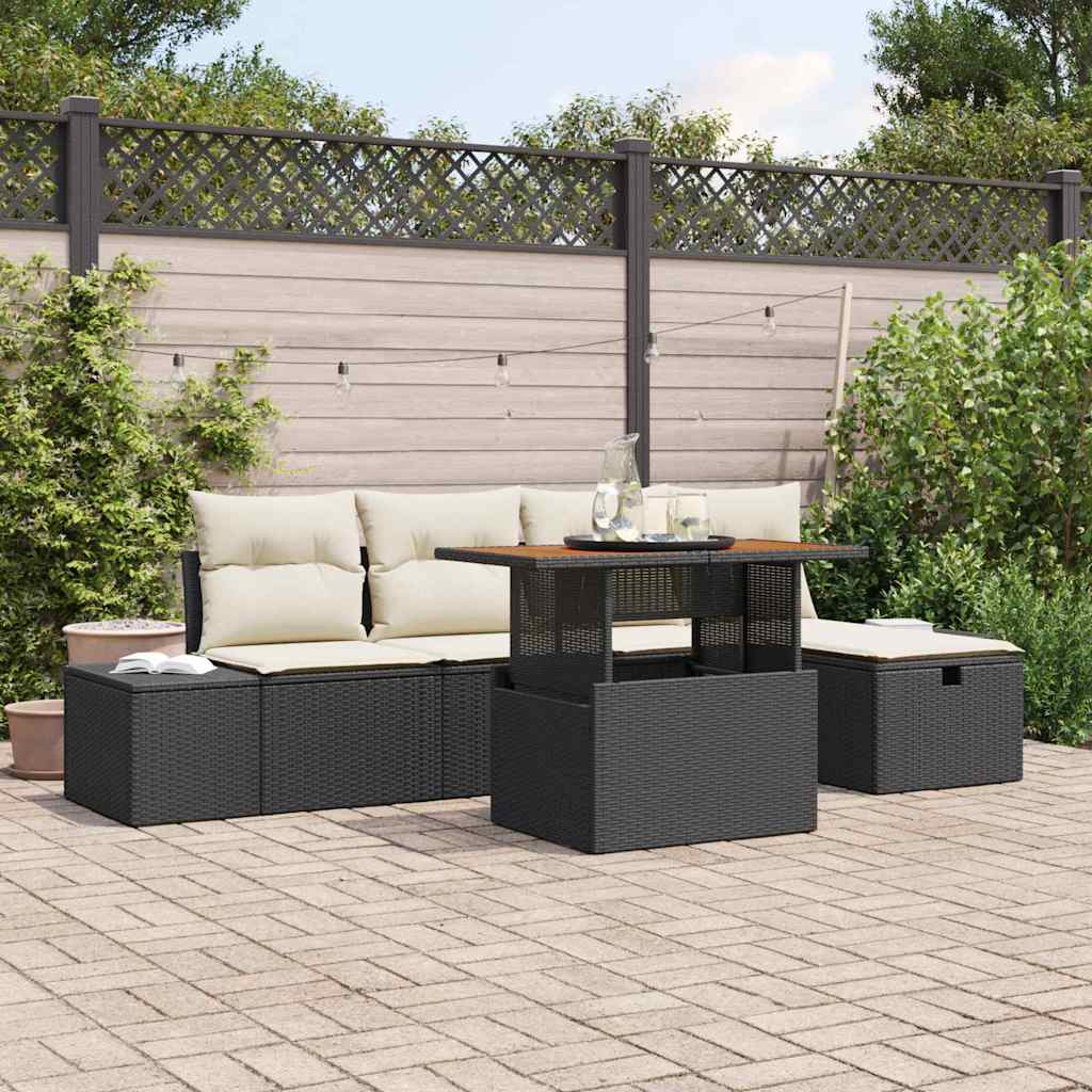 Conjunto de sofás de jardín 6 pcs Negro ratán sintético