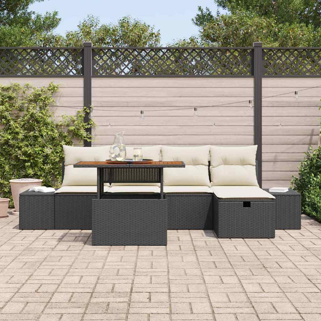 Conjunto de sofás de jardín 6 pcs Negro ratán sintético