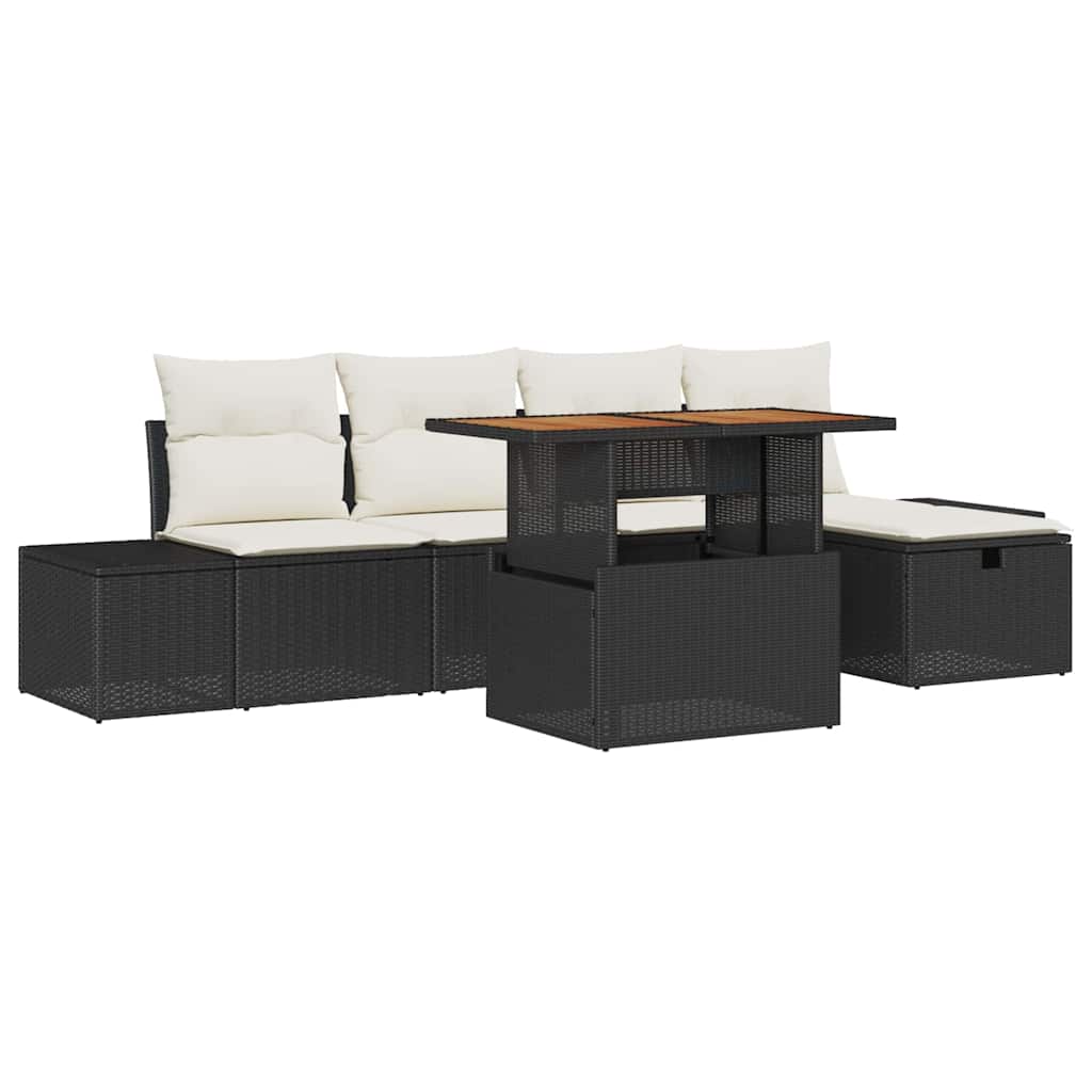 Conjunto de sofás de jardín 6 pcs Negro ratán sintético