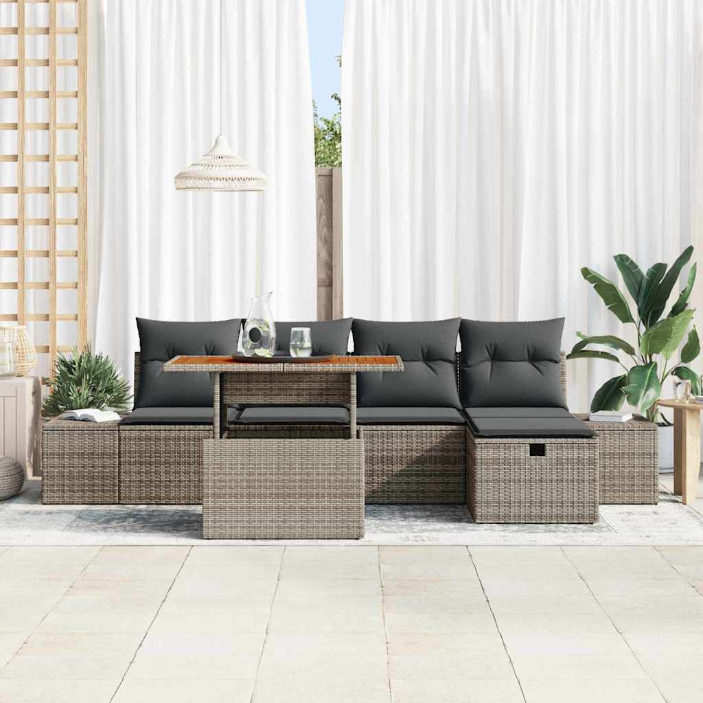 Conjunto de sofás de jardín 6 pcs Gris ratán sintético