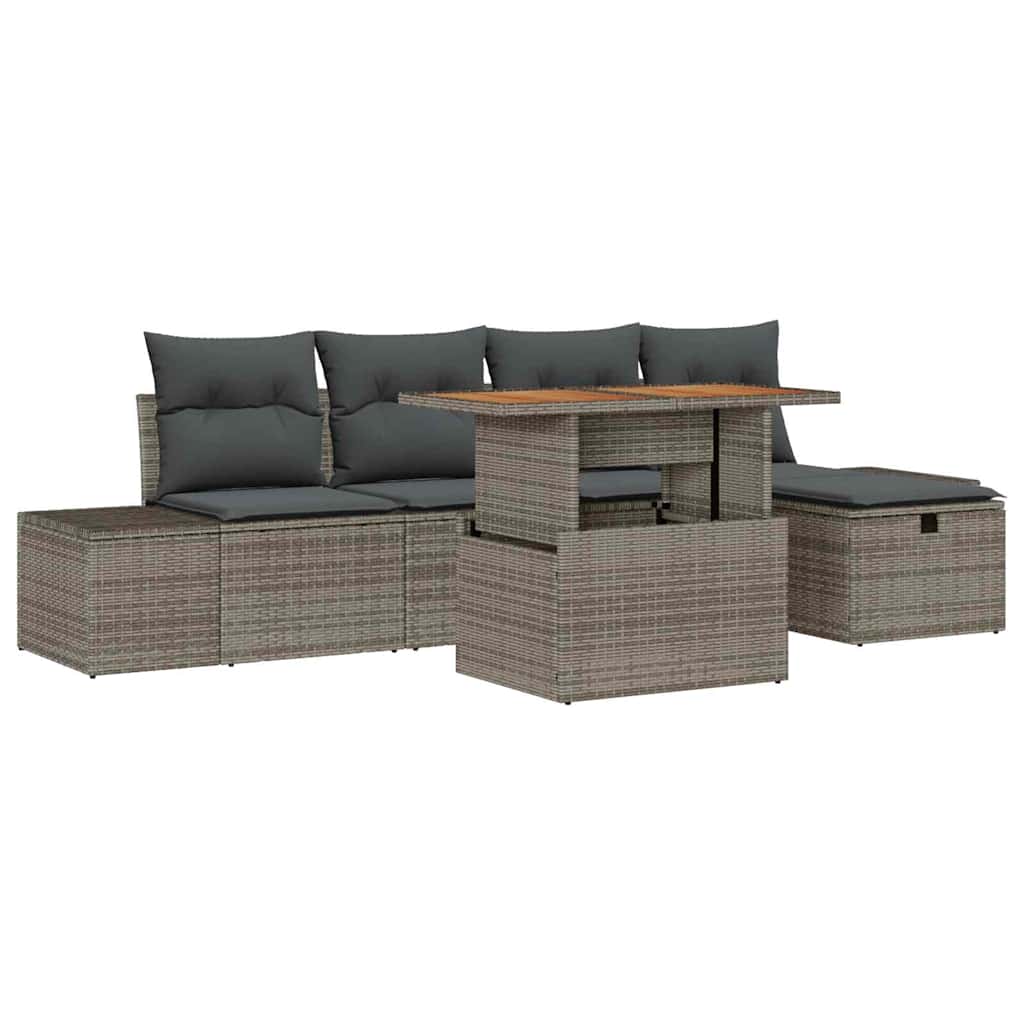 Conjunto de sofás de jardín 6 pcs Gris ratán sintético
