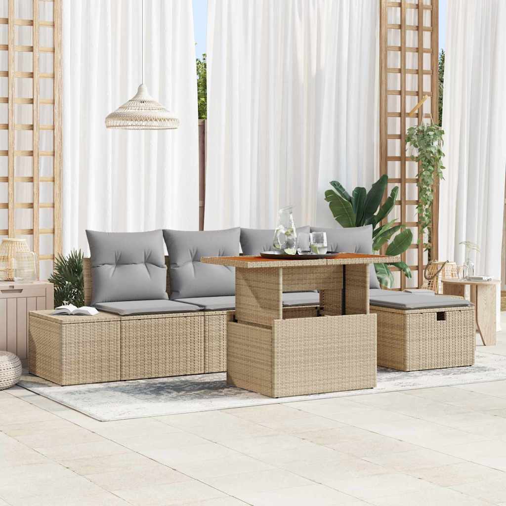 Conjunto de sofás de jardín 6 pcs Beige ratán sintético