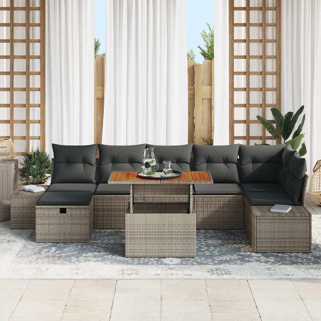 Conjunto de sofás de jardín 8 pcs Gris ratán sintético