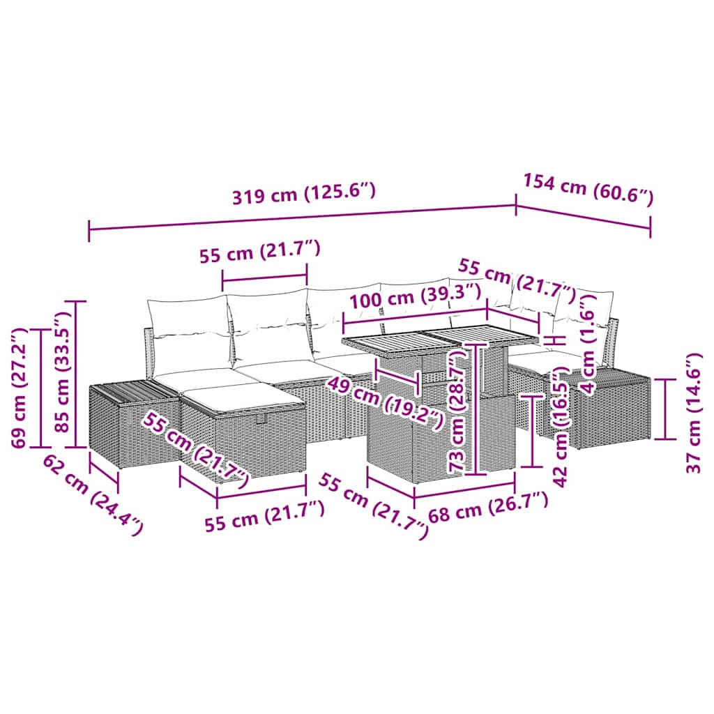 Conjunto de sofás de jardín 8 pcs Gris ratán sintético