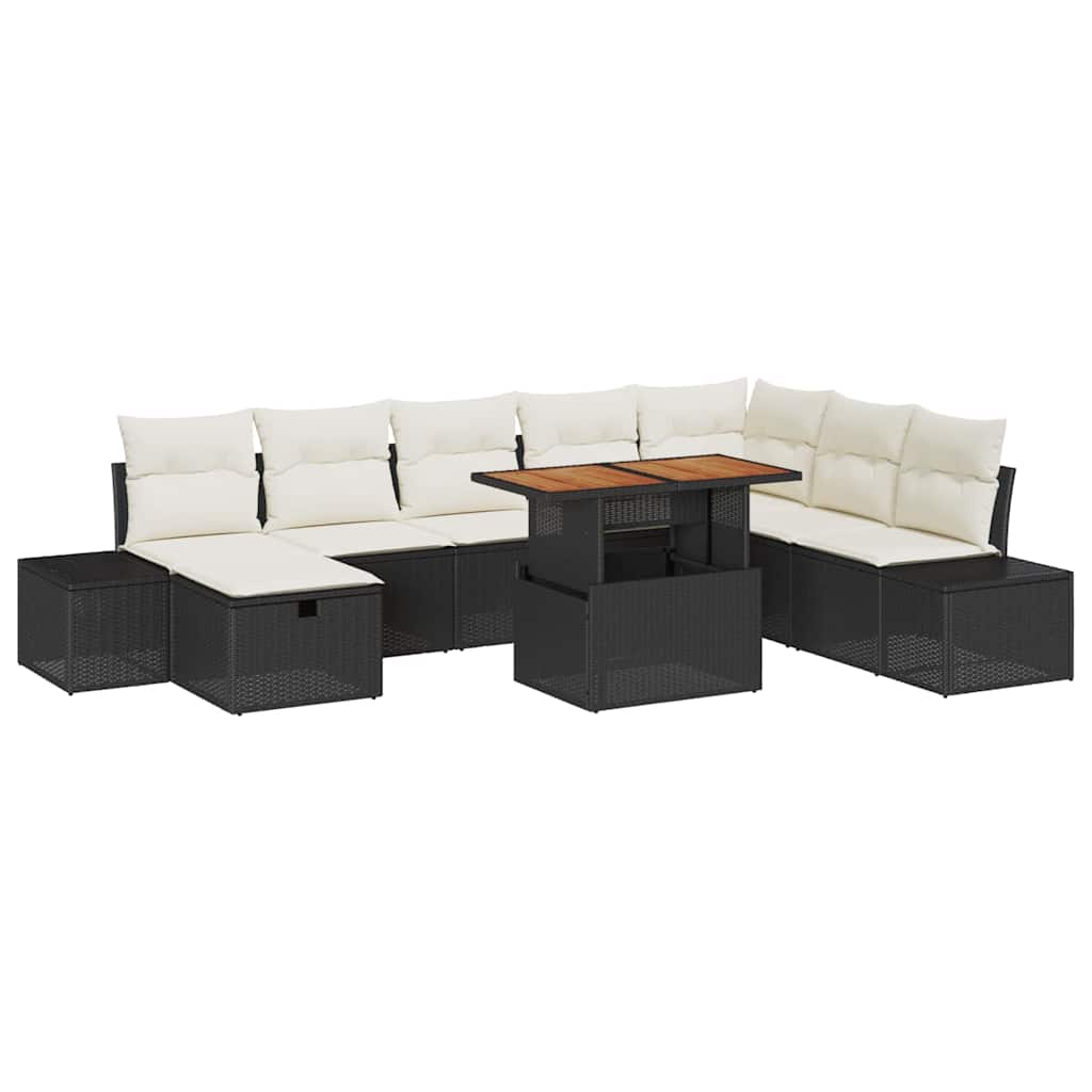 Conjunto de sofás de jardín 9 pcs Negro ratán sintético