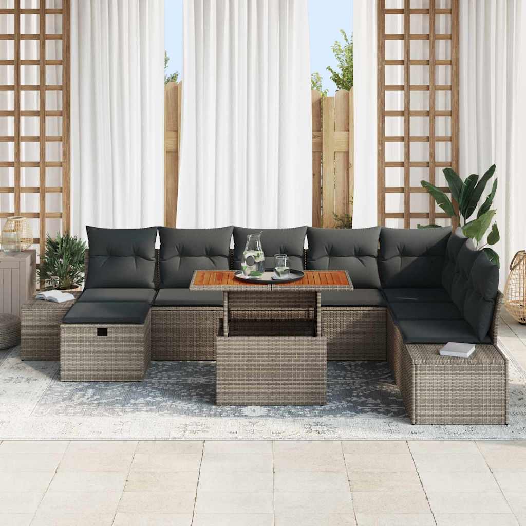 Conjunto de sofás de jardín 9 pcs Gris ratán sintético