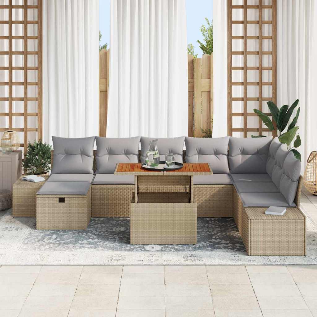 Conjunto de sofás de jardín 9 pcs Beige ratán sintético