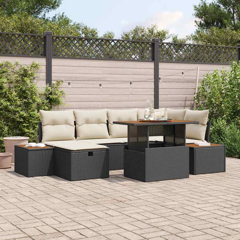 Conjunto de sofás de jardim 7 peças em vime sintético bege