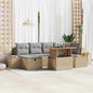 Conjunto de sofás de jardim 7 peças em vime sintético bege