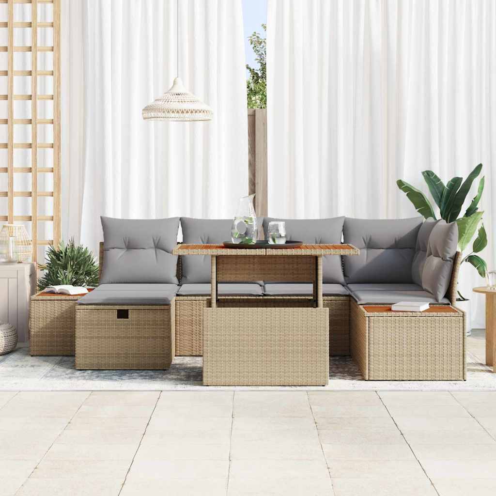 Conjunto de sofás de jardín 7 pcs Beige ratán sintético