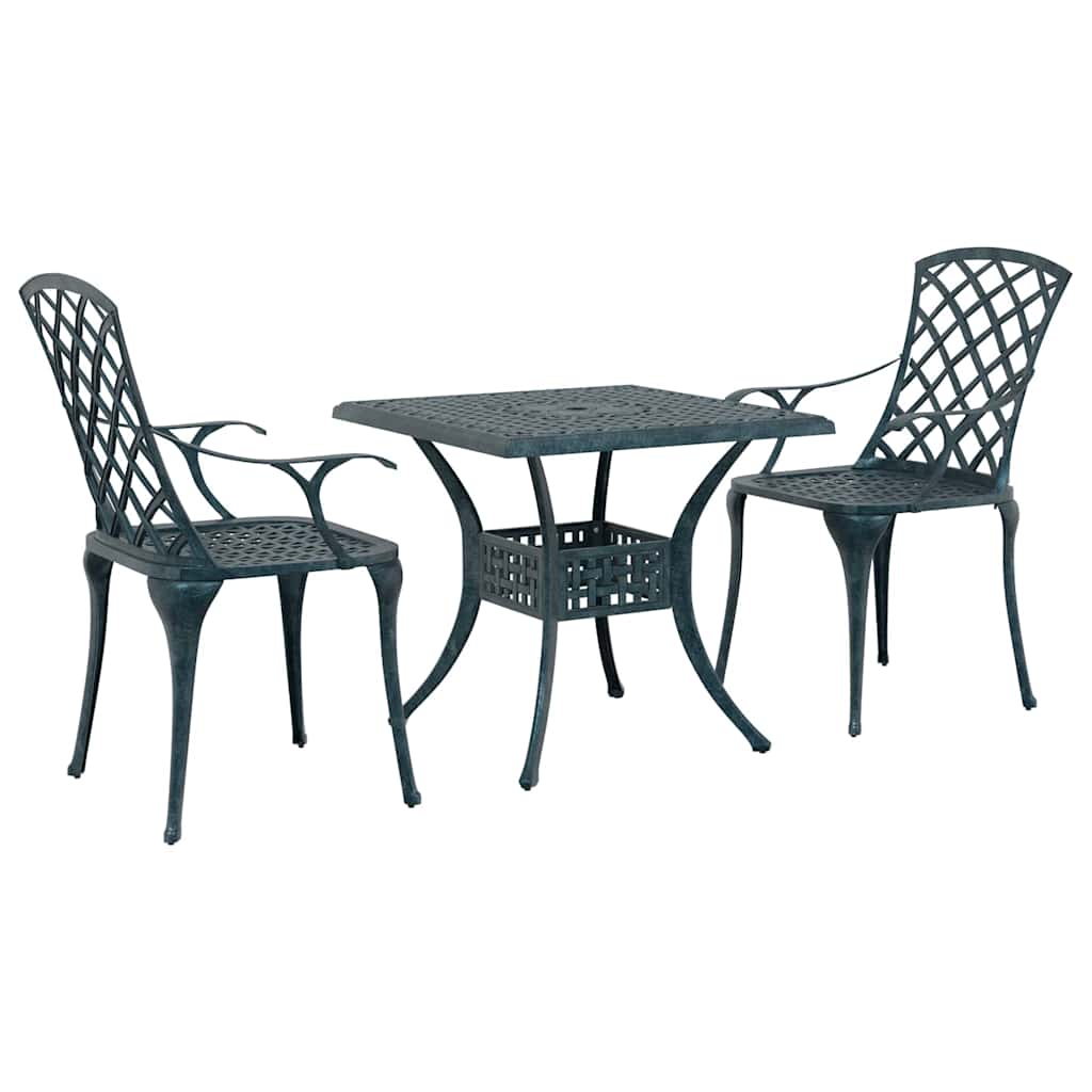 Conjunto de Comedor de Jardín 3 pcs Verde Aluminio