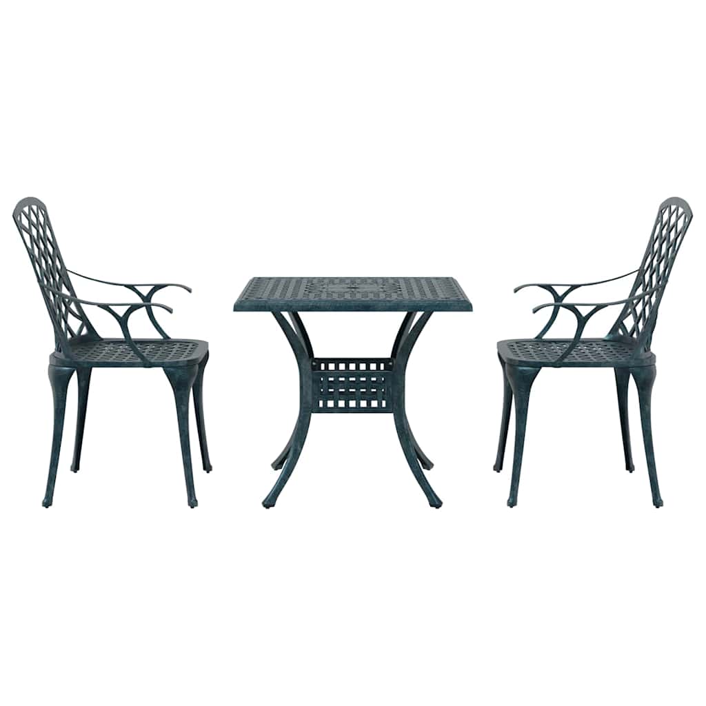 Conjunto de Comedor de Jardín 3 pcs Verde Aluminio