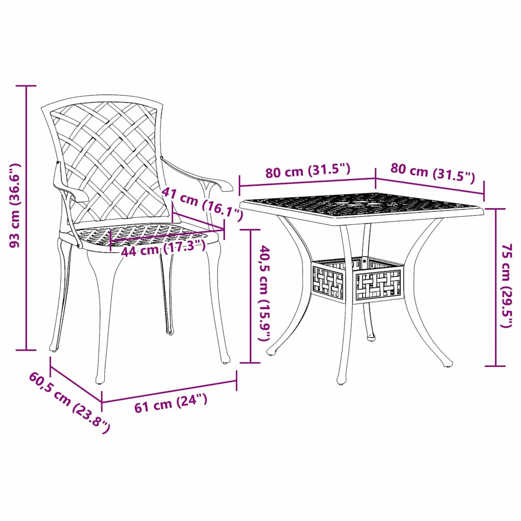 Conjunto de Comedor de Jardín 3 pcs Verde Aluminio