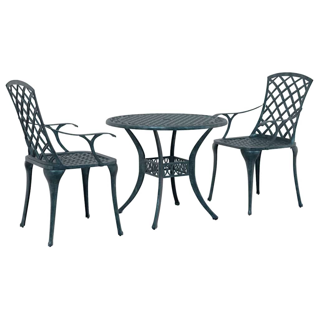 Conjunto de Comedor de Jardín 3 pcs Verde Aluminio