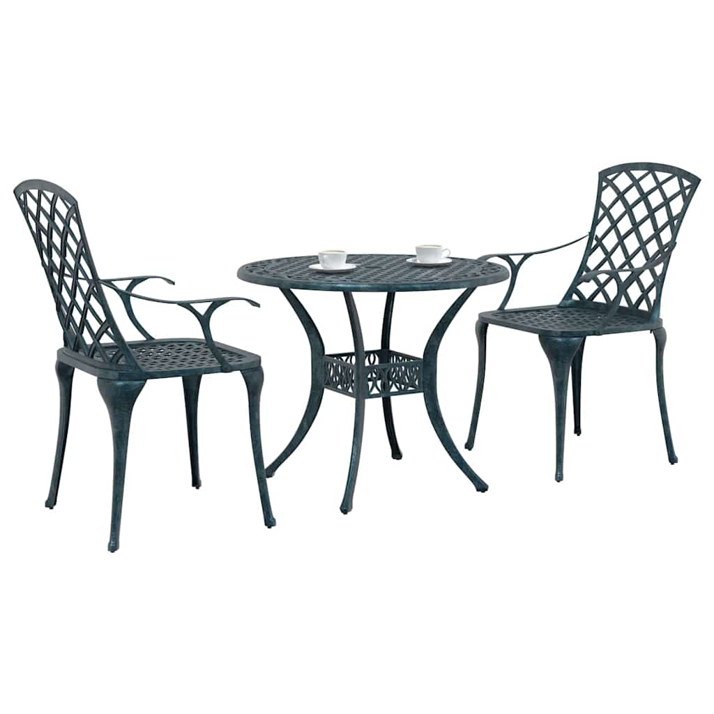 Conjunto de Comedor de Jardín 3 pcs Verde Aluminio