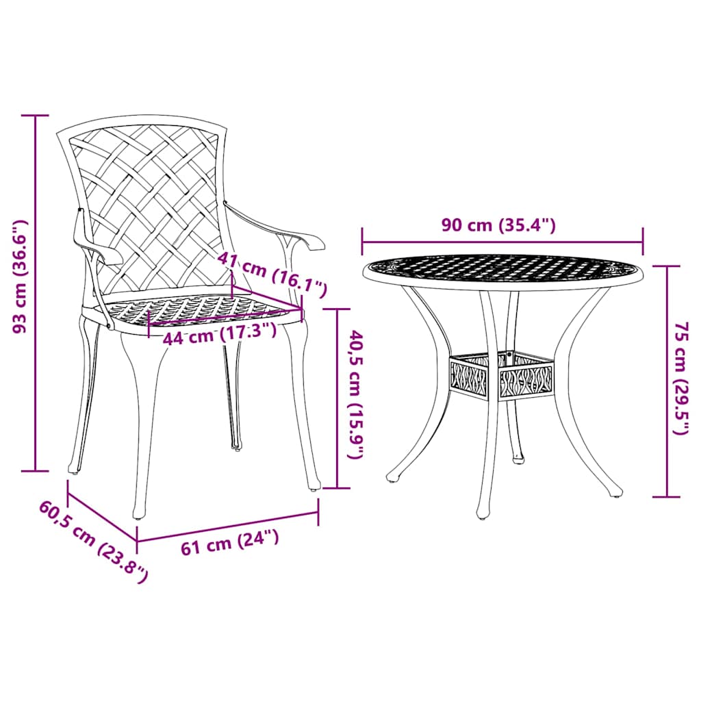 Conjunto de Comedor de Jardín 3 pcs Verde Aluminio