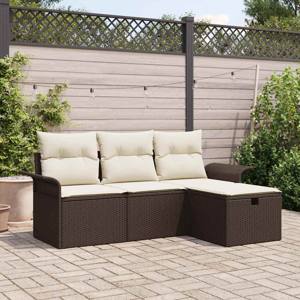 Conjunto de sofá de jardín con cojín 4 pcs Beige Poliratán