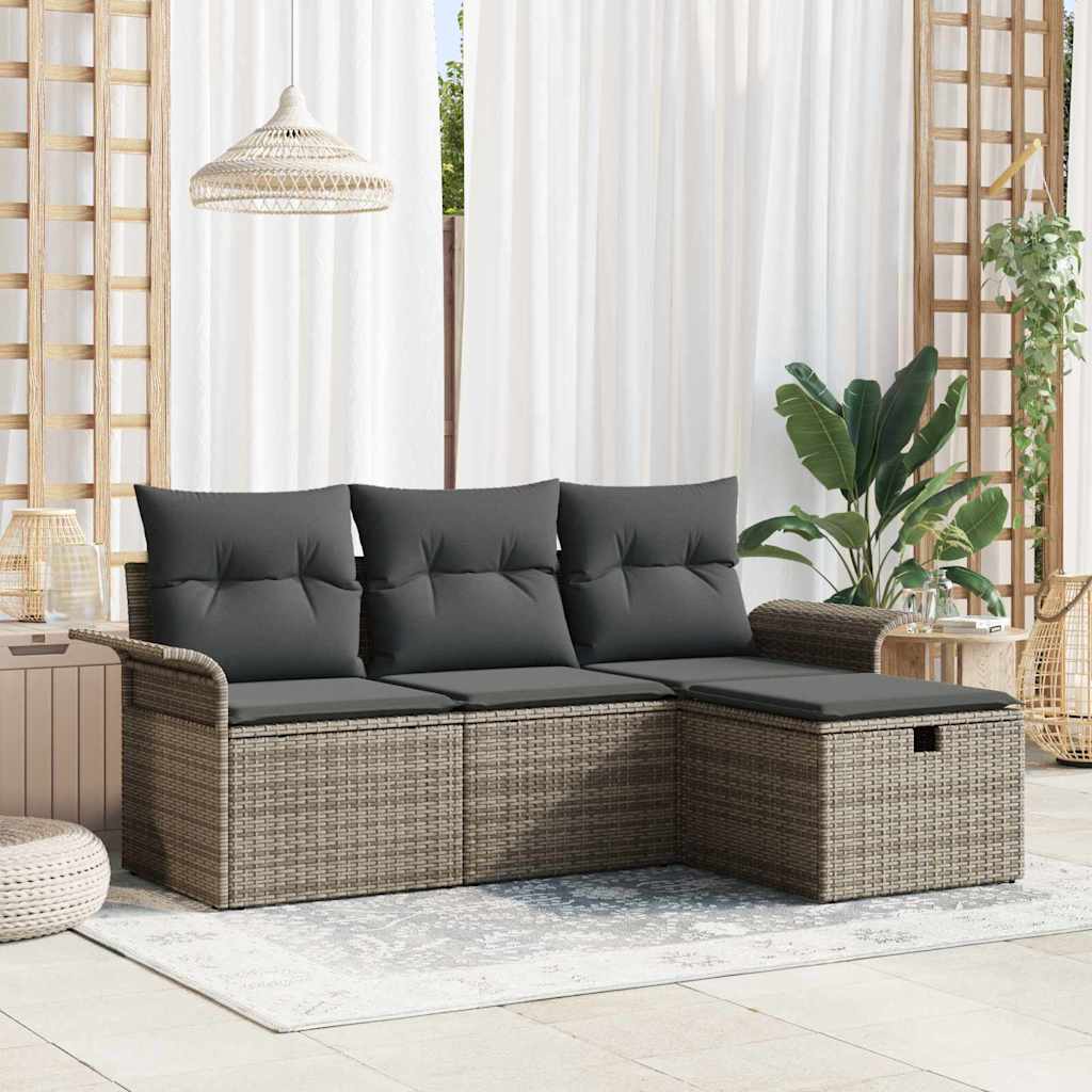 Conjunto de sofá de jardín con cojín 4 pcs Beige Poliratán