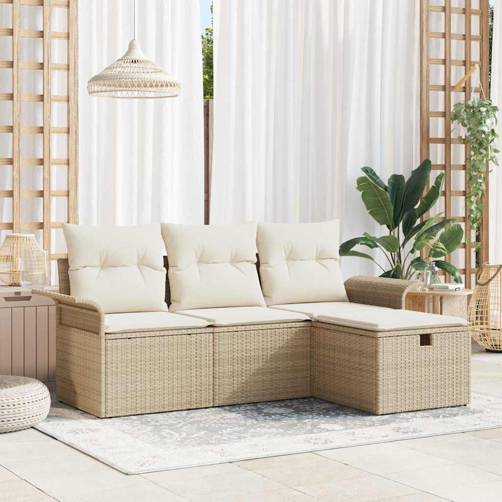 Conjunto de sofá de jardín con cojín 4 pcs Beige Poliratán