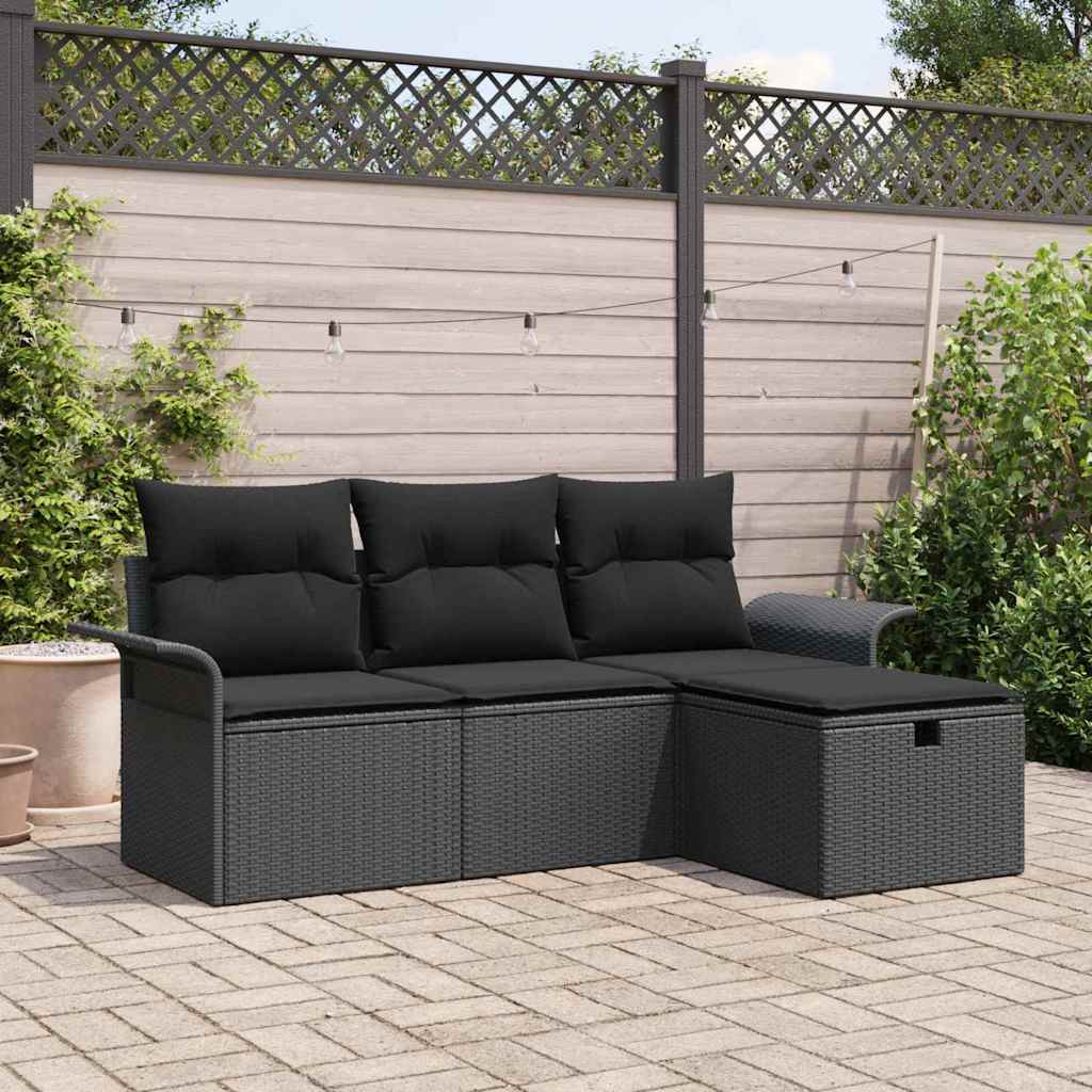 Conjunto de sofá de jardín con cojín 4 pcs Beige Poliratán