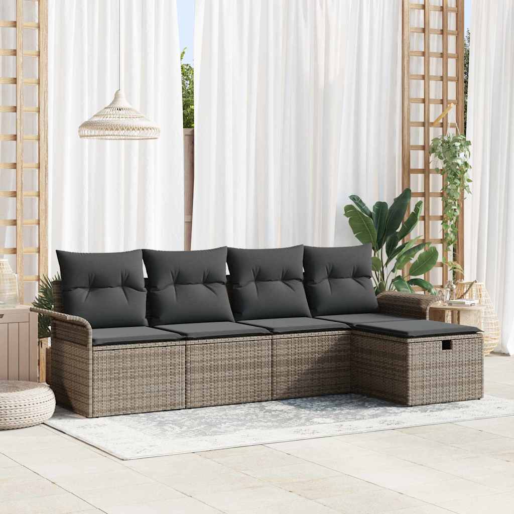 Conjunto de sofá de jardim com almofadas 5 pçs Bege Polirratan