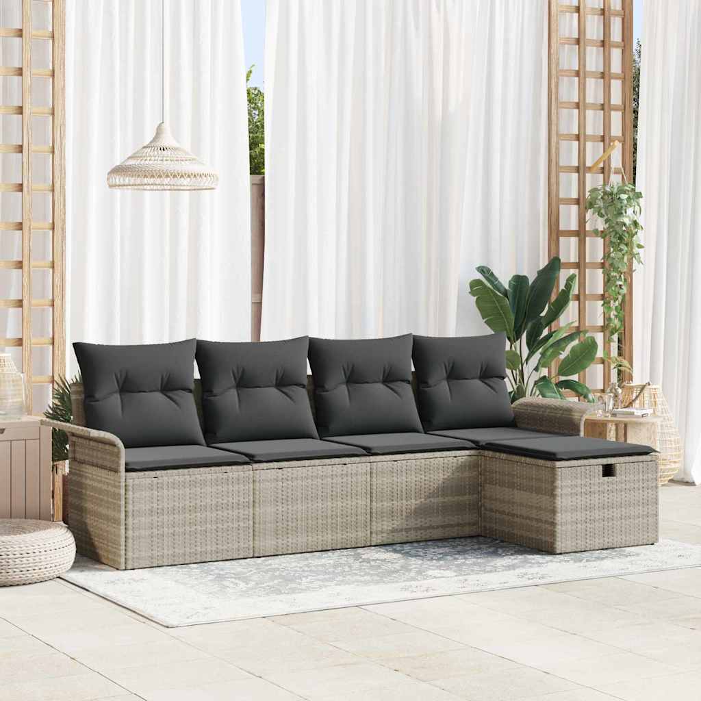 Conjunto de sofá de jardim com almofadas 5 pçs Bege Polirratan