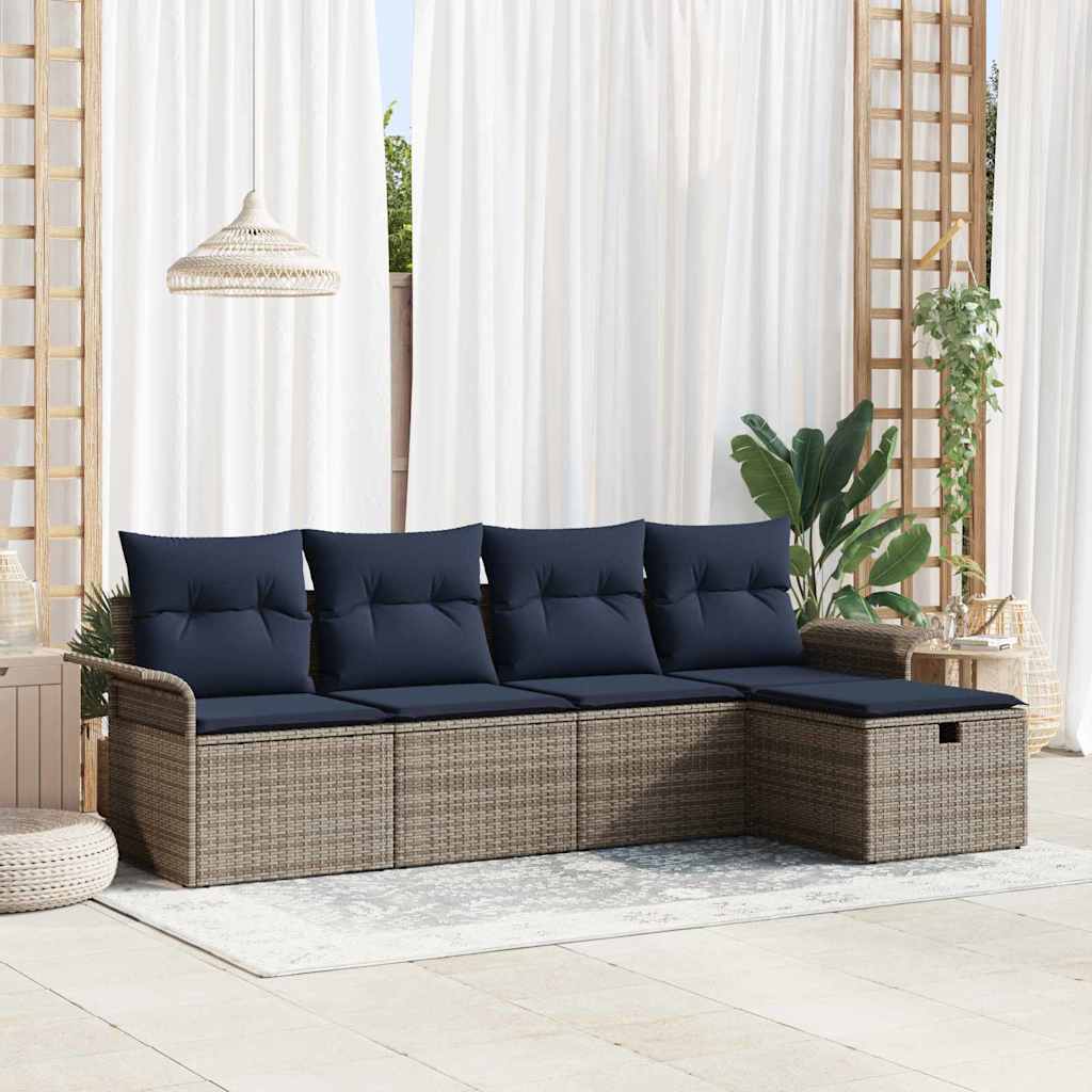 Garden Sofa Set with Cushion 5 pcs Polyrattan