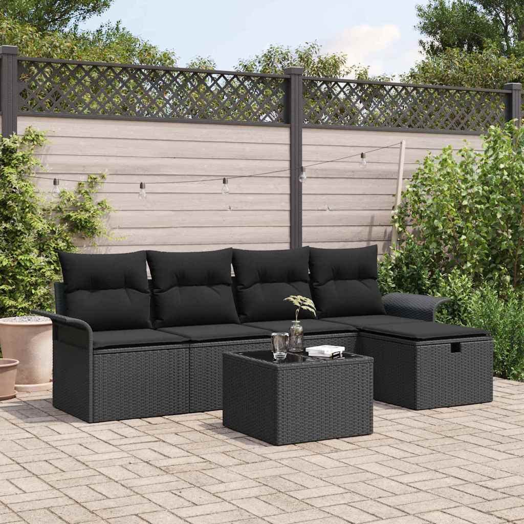 Conjunto de sofá de jardim com almofadas 5 pçs Bege Polirratan