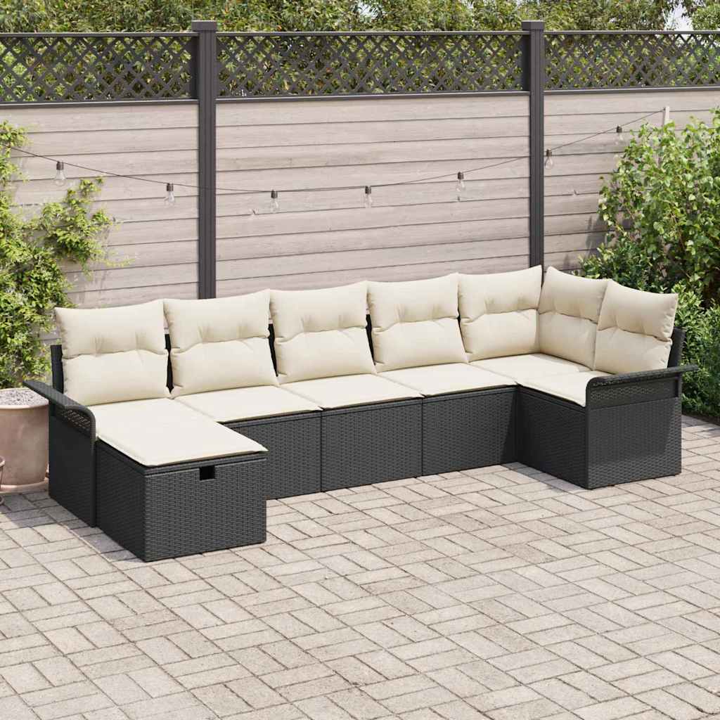 Conjunto de Sofás de Jardim com Almofadas 7 pçs Bege Polirratan