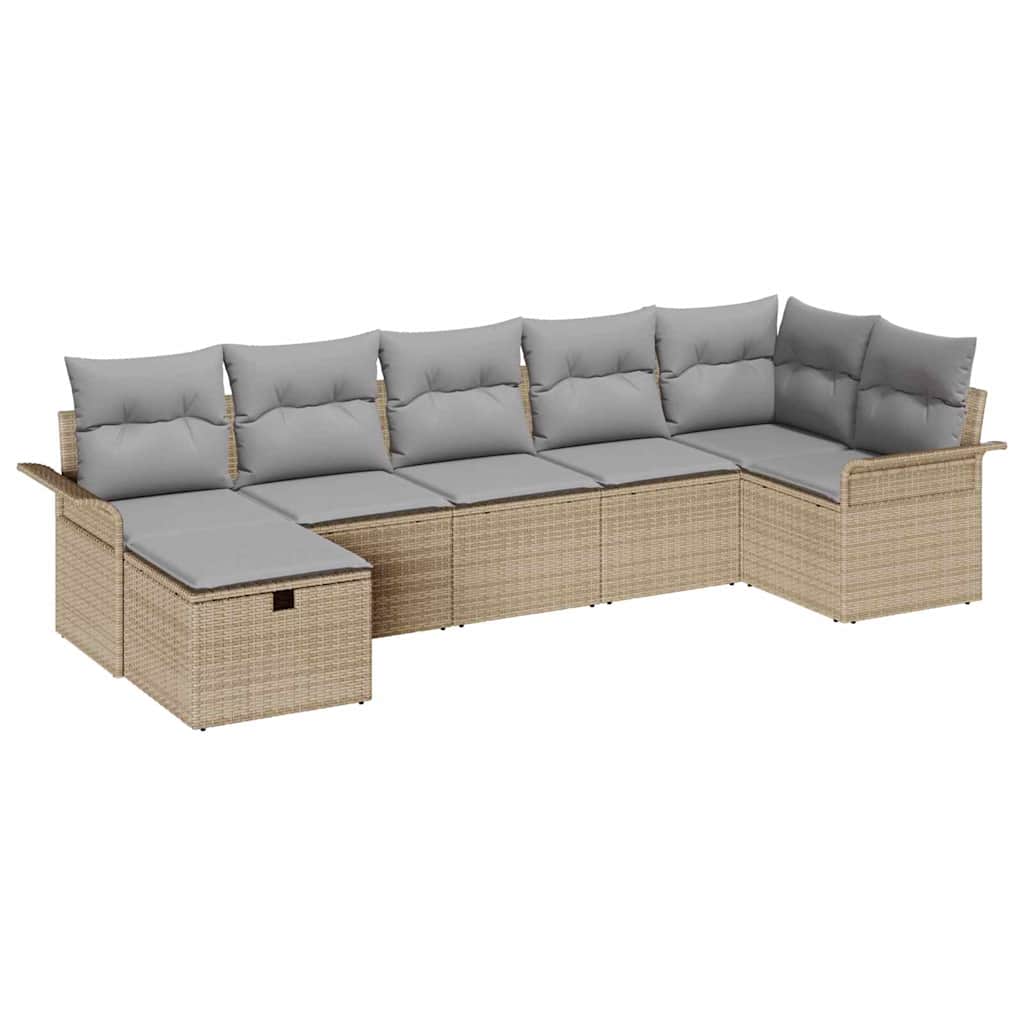 Conjunto de sofá de jardín con cojín 7 pcs Beige Poliratán
