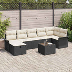 Conjunto de sofá de jardín con cojín 8 pcs Negro Poliratán
