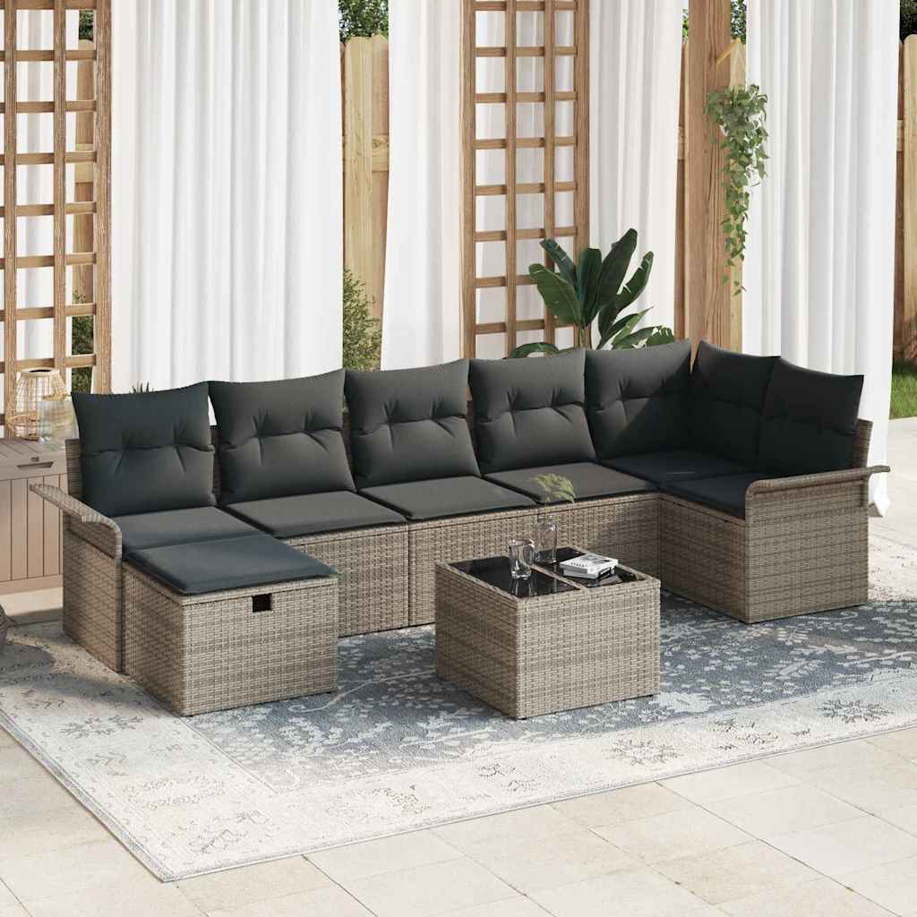 Conjunto de sofá de jardín con cojín 8 pcs Gris Poliratán