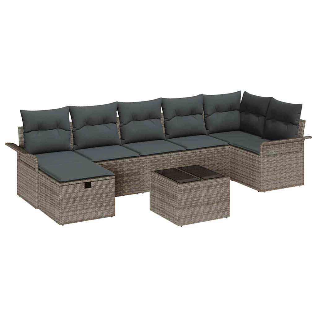 Conjunto de sofá de jardín con cojín 8 pcs Gris Poliratán