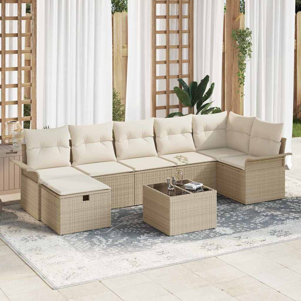 Conjunto de Sofás de Jardim com Almofadas 7 pçs Bege Polirratan