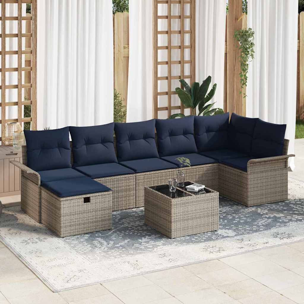 Conjunto de sofá de jardín con cojín 8 pcs Gris Poliratán