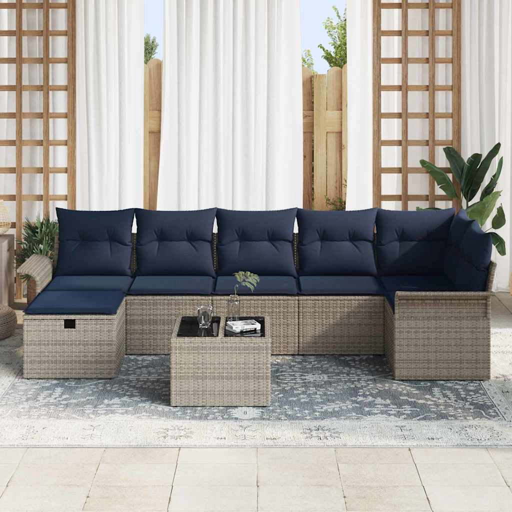 Conjunto de sofá de jardín con cojín 8 pcs Gris Poliratán
