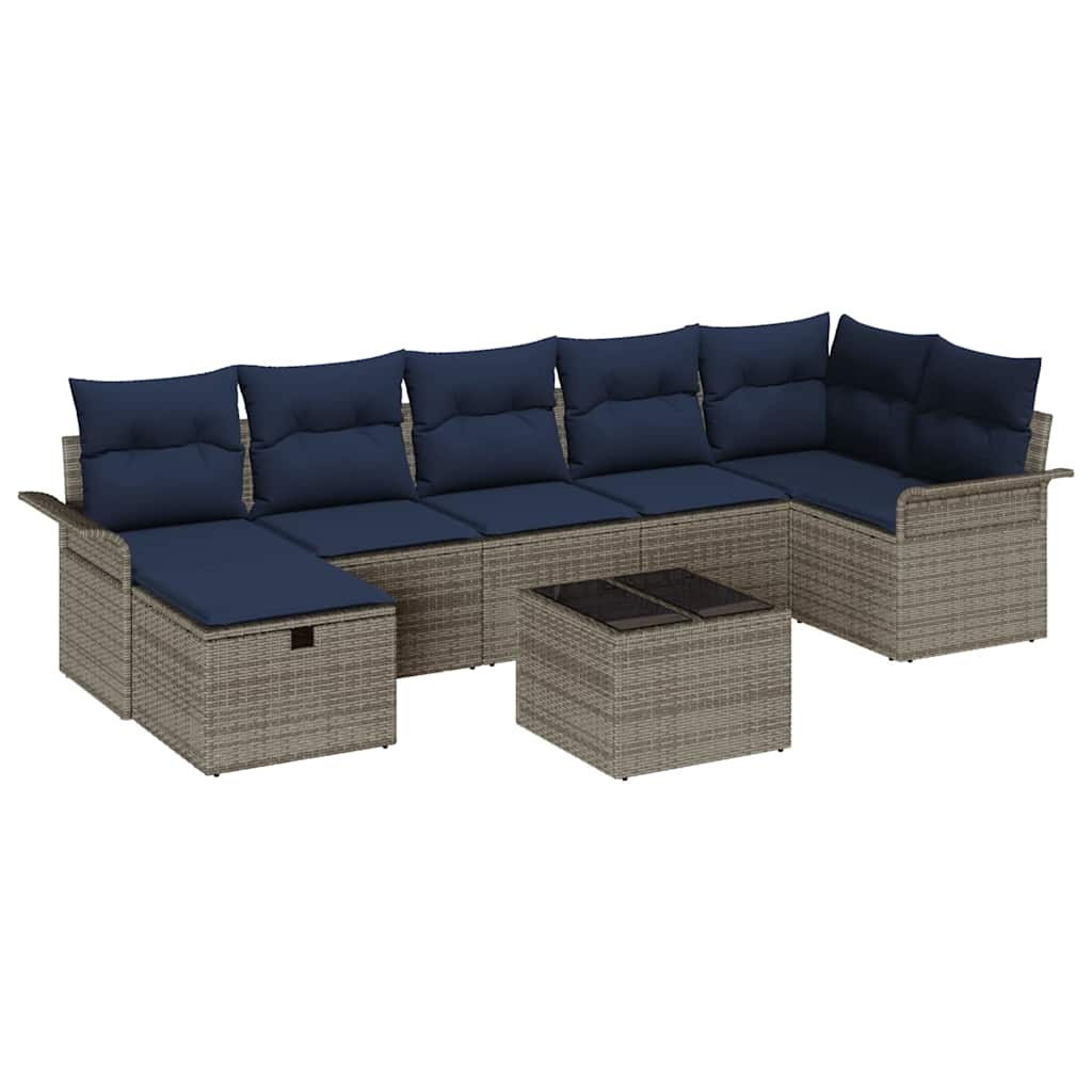 Conjunto de sofá de jardín con cojín 8 pcs Gris Poliratán