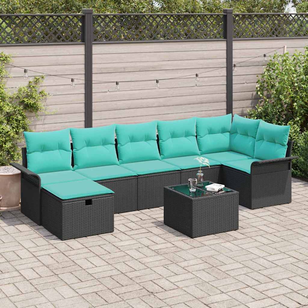 Conjunto de sofá de jardín con cojín 8 pcs Negro Poliratán