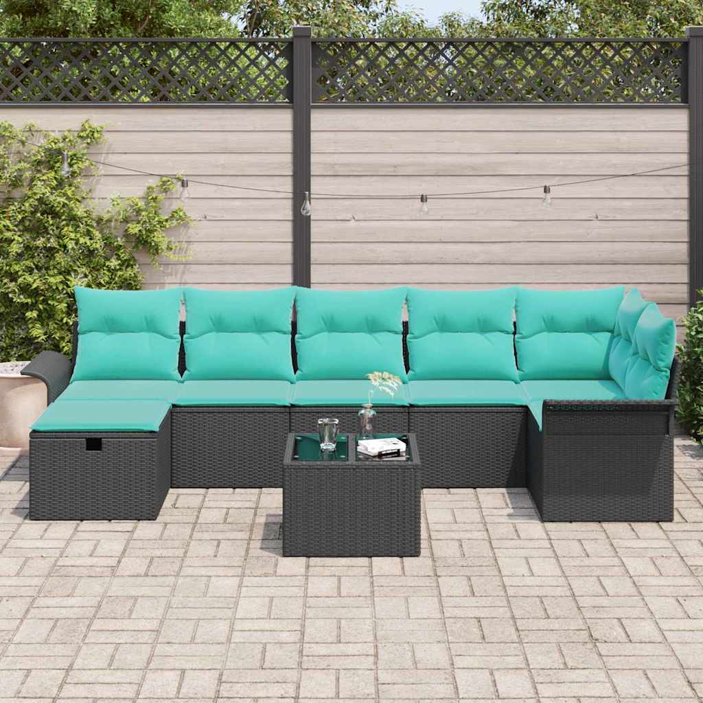 Conjunto de sofá de jardín con cojín 8 pcs Negro Poliratán