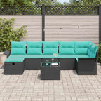 Conjunto de sofá de jardín con cojín 8 pcs Negro Poliratán