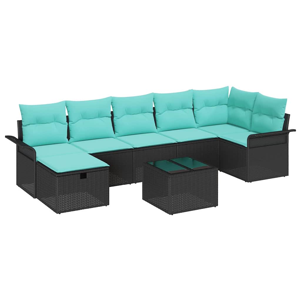 Conjunto de sofá de jardín con cojín 8 pcs Negro Poliratán
