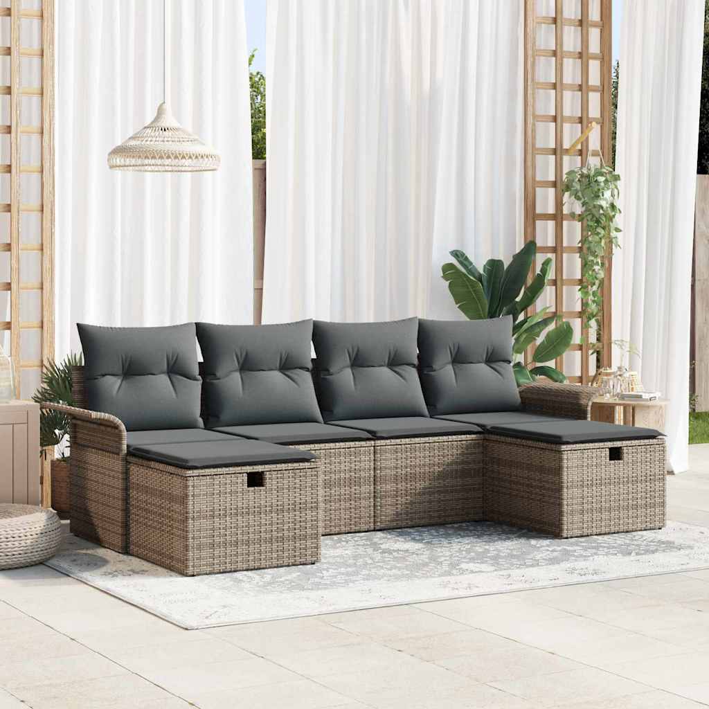 Conjunto de sofá de jardín con cojín 6 pcs Beige Poliratán