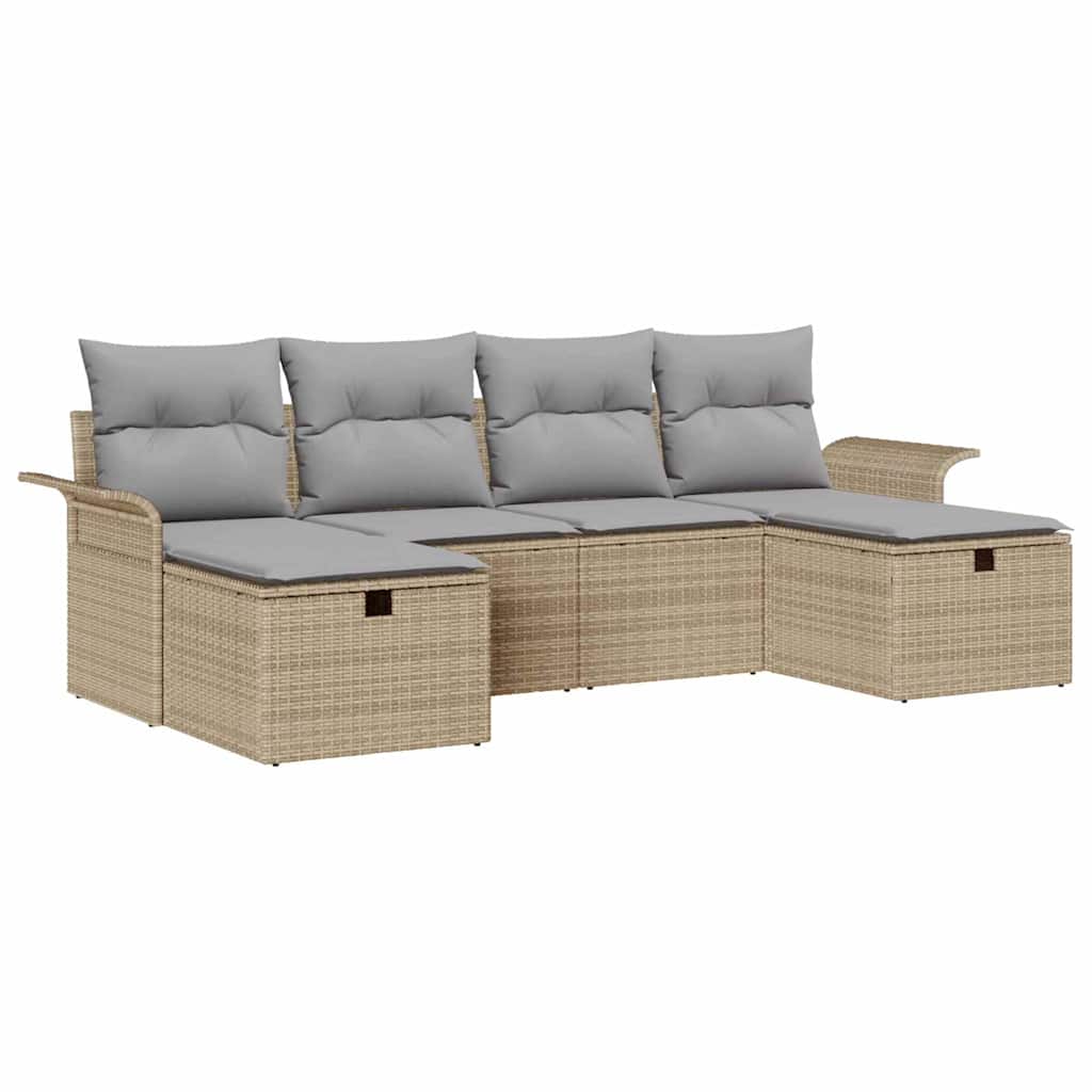 Conjunto de sofá de jardín con cojín 6 pcs Beige Poliratán
