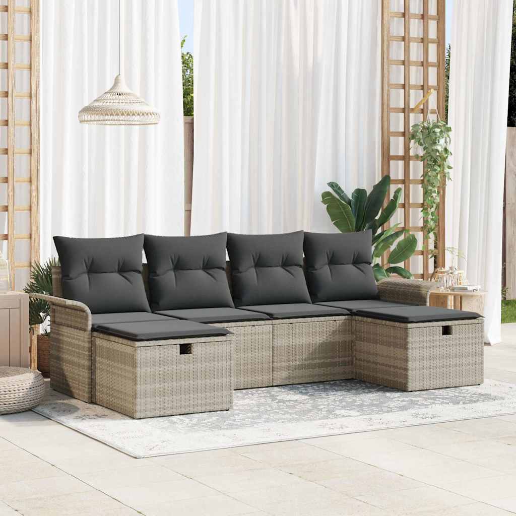 Conjunto de sofá de jardín con cojín 6 pcs Beige Poliratán